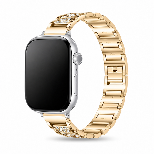 Stella Grace Apple Watch Band – Slim Diamond-Cut Metal Strap